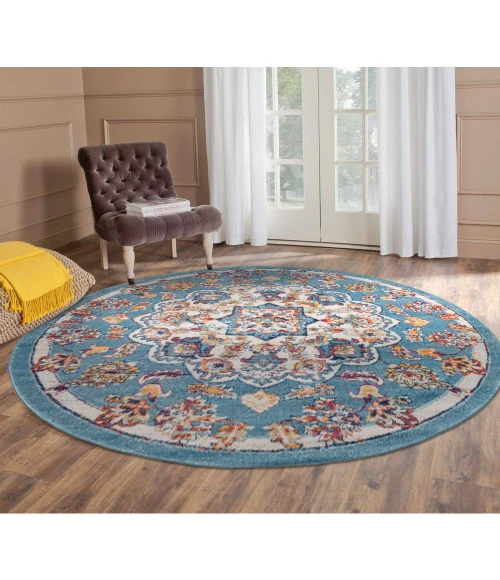 Amer Alexandria Prescott Blue Medallion Round Rug 6'7"x6'7"
