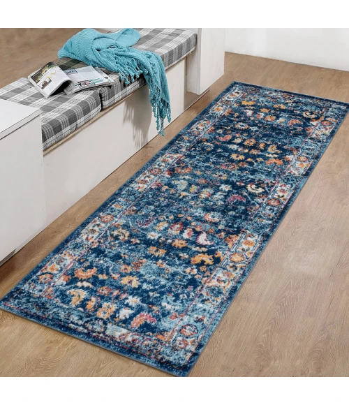 Amer Alexandria Cochise Blue Bordered Runner Rug 2'x6'