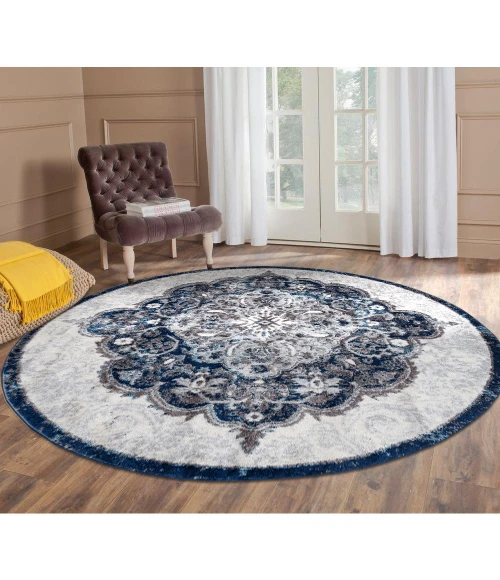 Amer Alexandria Wiltshire Navy Medallion Round Rug 6'7"x6'7"
