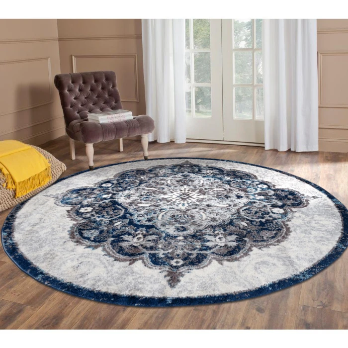 Amer Alexandria Wiltshire Navy Medallion Round Rug 6'7"x6'7"