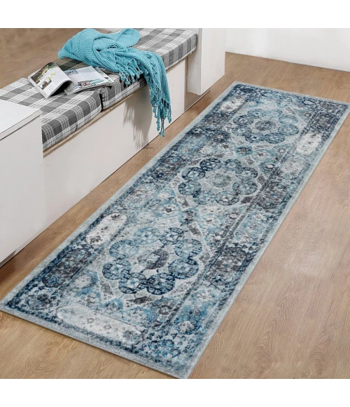 Amer Alexandria Loftus Gray Bordered Runner Rug 2'x6'
