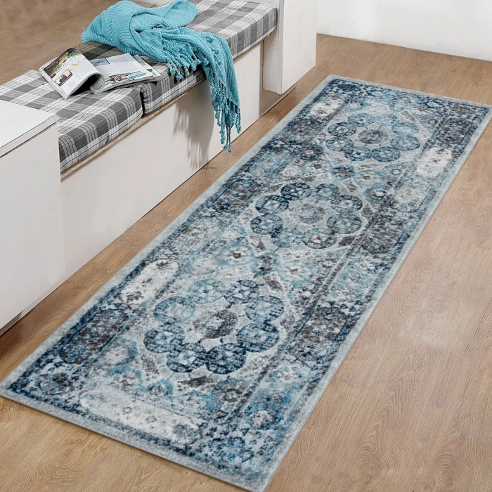 Amer Alexandria Loftus Gray Bordered Runner Rug 2'x6'