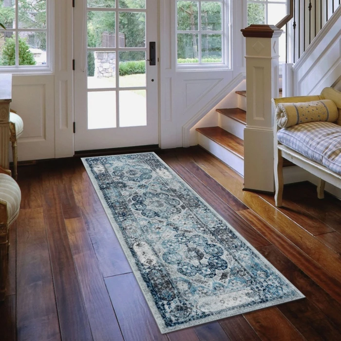Amer Alexandria Loftus Gray Bordered Runner Rug 2'6"x10'3"