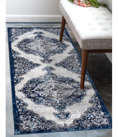 Amer Alexandria Wiltshire Navy Medallion Runner Rug 2'x6'