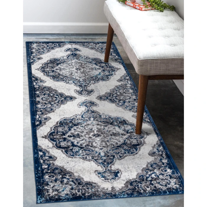 Amer Alexandria Wiltshire Navy Medallion Runner Rug 2'x6'