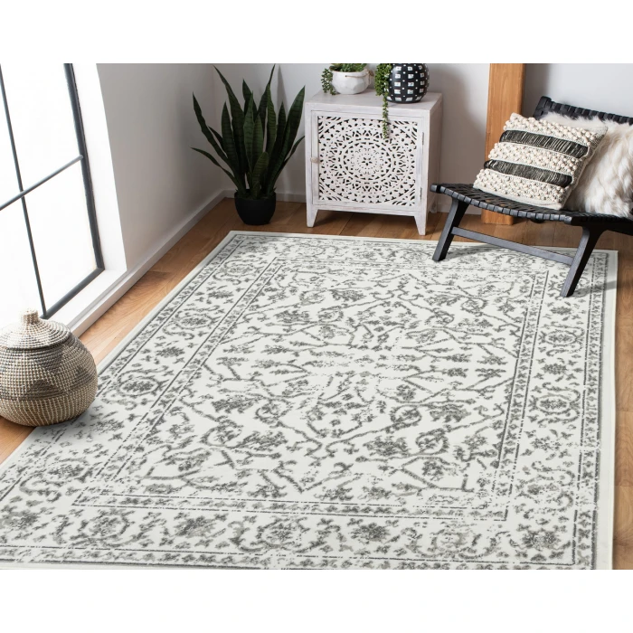 Alpine Fany Light Gray Bordered Area Rug