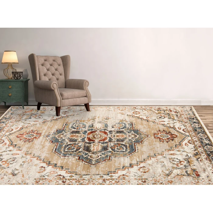 Amer Allure Marmet Gold Medallion Area Rug 7'9"x9'9"