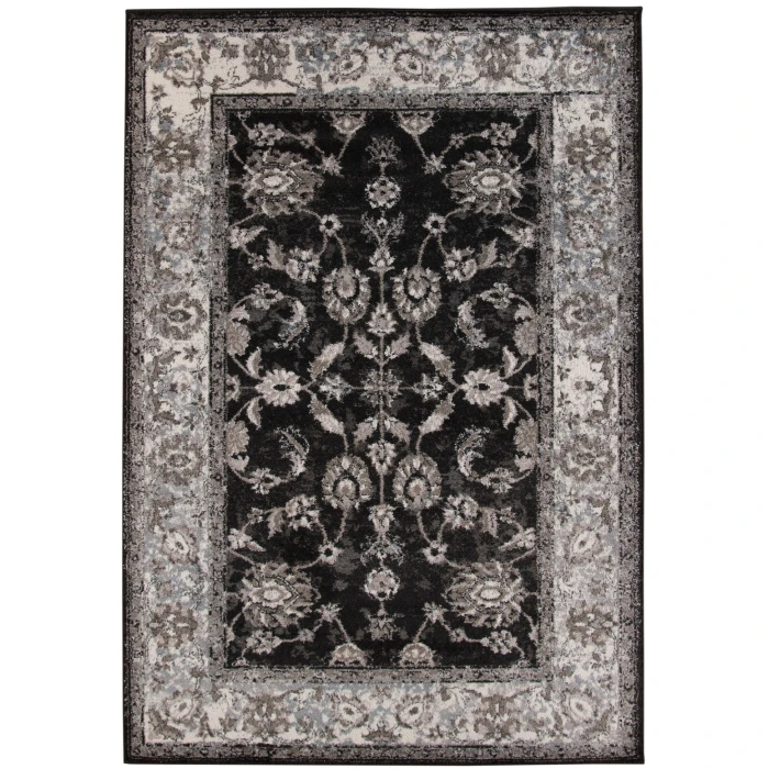 Amer Alexandria Cheally Black Bordered Round Rug 6'7"x6'7"