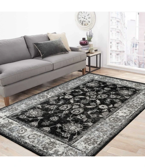 Amer Alexandria Cheally Black Bordered Area Rug 7'9"x9'9"