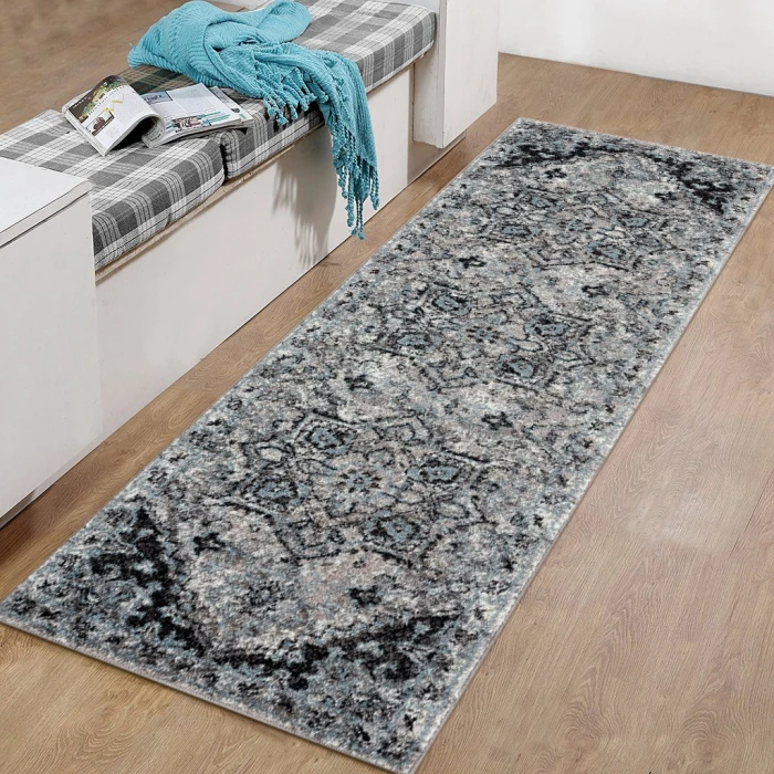 Amer Alexandria Chaves Gray Medallion Runner Rug 2'x6'