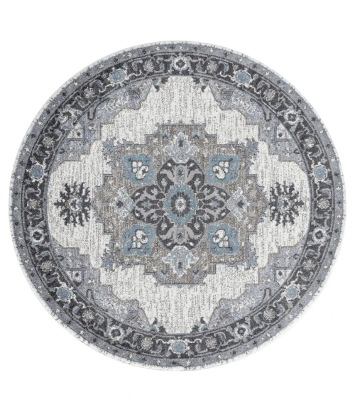 Amer Alexandria Earley Taupe Medallion Round Rug 6'7"x6'7"