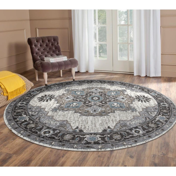 Amer Alexandria Earley Taupe Medallion Round Rug 6'7"x6'7"