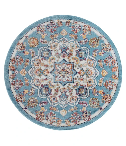 Amer Alexandria Prescott Blue Medallion Round Rug 6'7"x6'7"