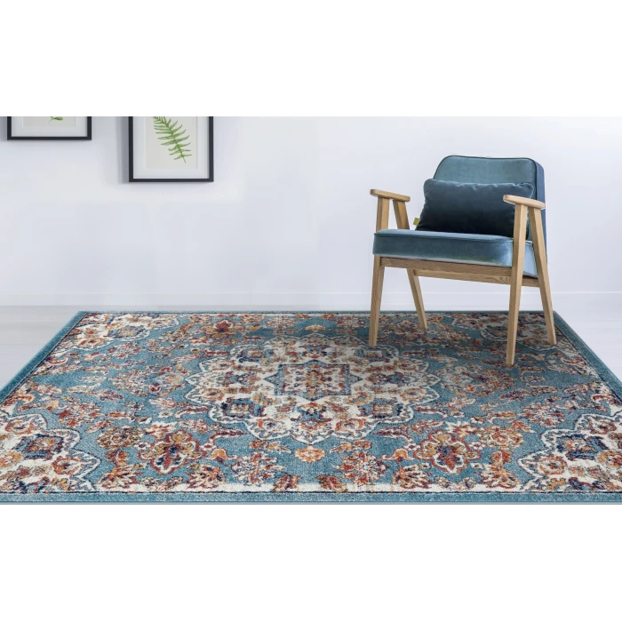 Amer Alexandria Prescott Blue Medallion Area Rug 8'9"x11'9"