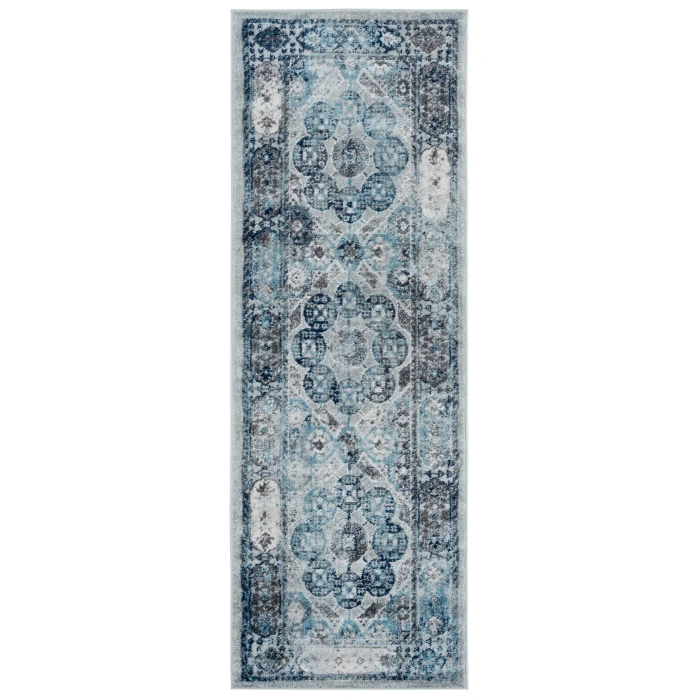 Amer Alexandria Loftus Gray Bordered Runner Rug 2'x6'