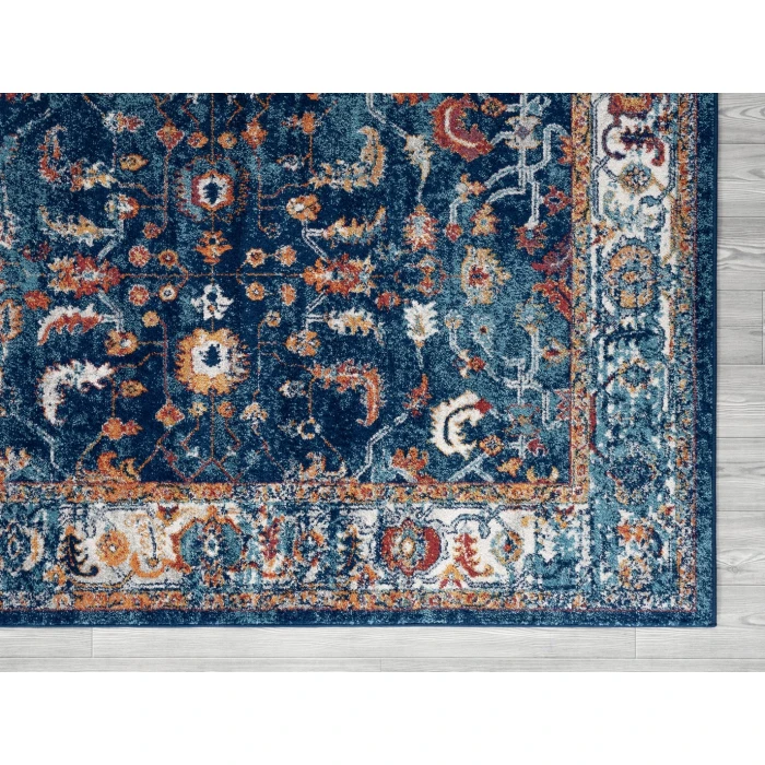Amer Alexandria Cochise Blue Bordered Round Rug 6'7"x6'7"