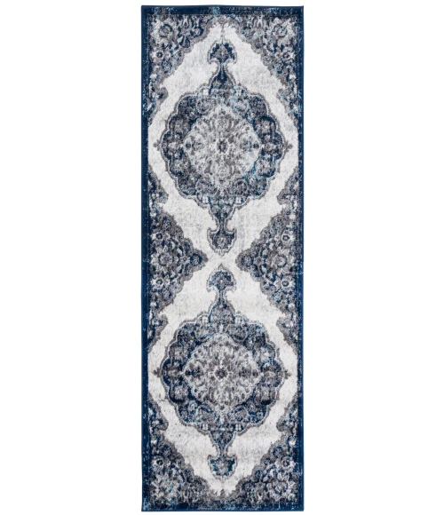 Amer Alexandria Wiltshire Navy Medallion Runner Rug 2'x6'