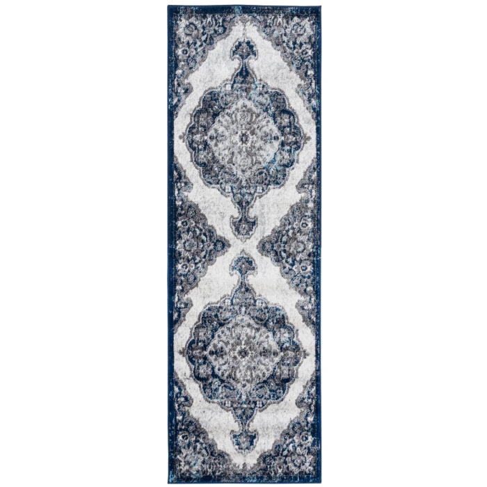 Amer Alexandria Wiltshire Navy Medallion Runner Rug 2'x6'