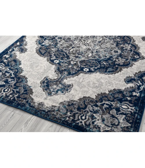 Amer Alexandria Wiltshire Navy Medallion Area Rug 7'9"x9'9"