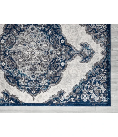 Amer Alexandria Wiltshire Navy Medallion Area Rug 7'9"x9'9"