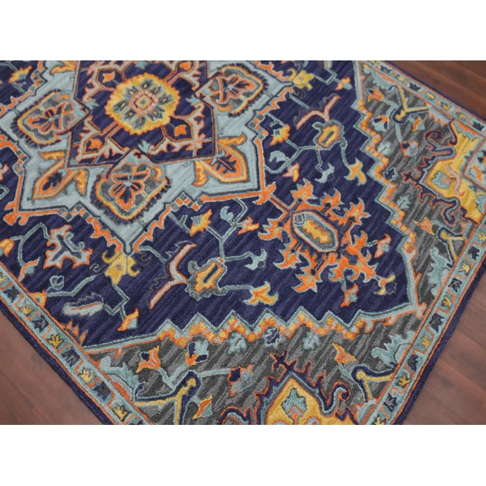 Amer Boho Evreux Blue/Orange Hand-Tufted Wool Area Rug 7'6"x9'6"