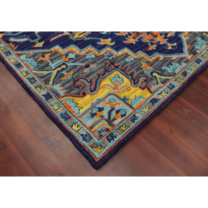 Amer Boho Evreux Blue/Orange Hand-Tufted Wool Area Rug 7'6"x9'6"