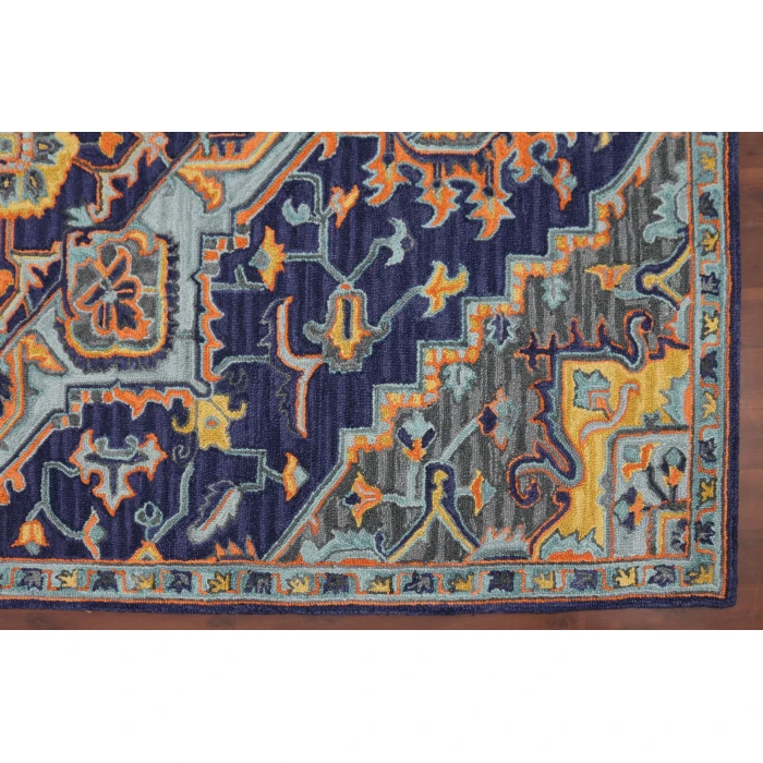 Amer Boho Evreux Blue/Orange Hand-Tufted Wool Area Rug 7'6"x9'6"