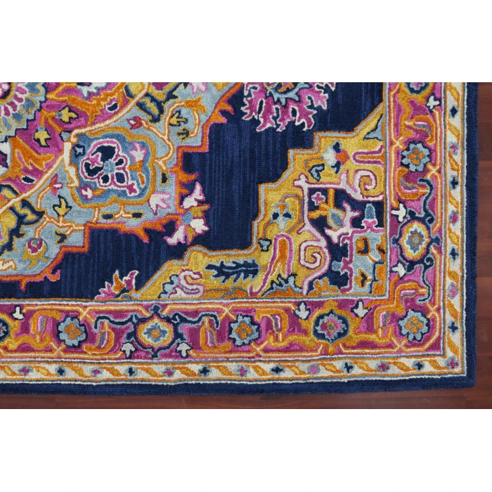 Amer Boho Roanne Navy/Pink Hand-Tufted Wool Area Rug 5'x8'