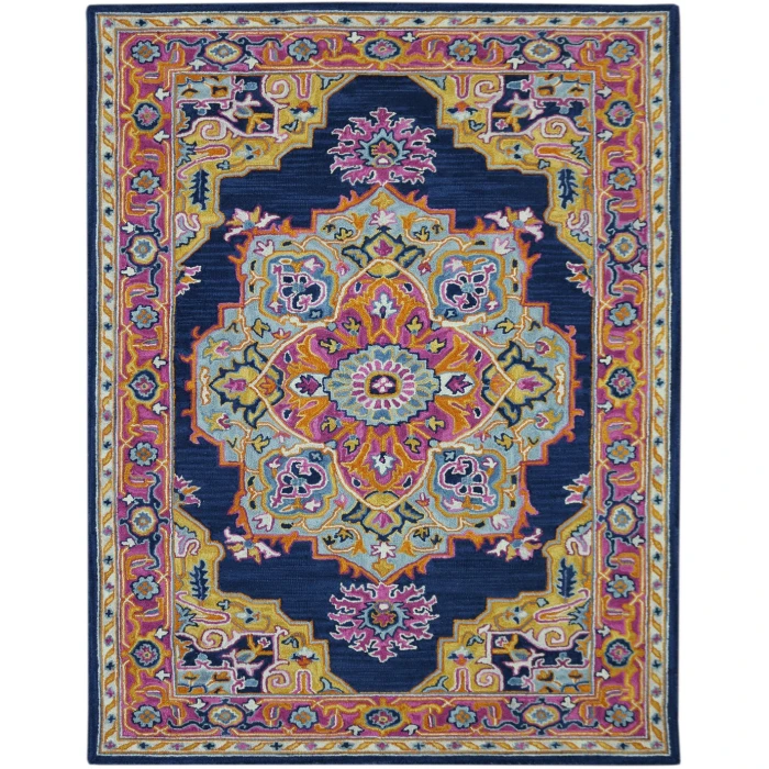 Amer Boho Roanne Navy/Pink Hand-Tufted Wool Area Rug 5'x8'