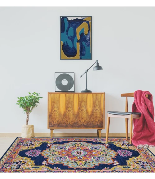 Amer Boho Roanne Navy/Pink Hand-Tufted Wool Area Rug 8'x11'