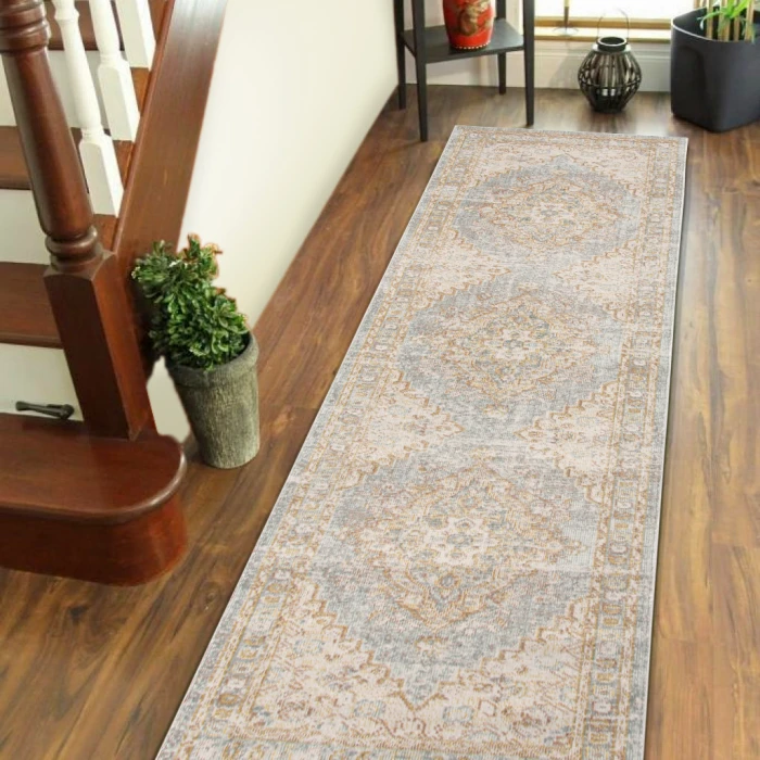 Amer Century Leeds Vintage Gray Polyester Runner Rug 2'6"x8'