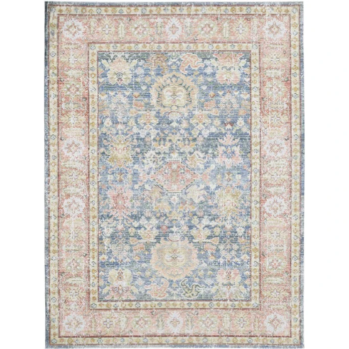 Amer Century Reuda Vintage Blue Polyester Runner Rug 2'6"x8'