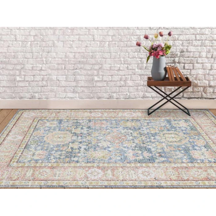 Amer Century Reuda Vintage Blue Polyester Runner Rug 2'6"x8'