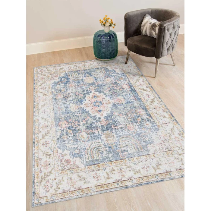 Amer Century Bethel Vintage Blue Polyester Runner Rug 2'6"x8'