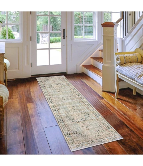 Amer Century Haven Vintage Green Polyester Runner Rug 2'6"x8'