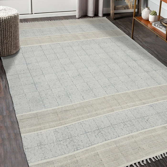 Dune Cresa Stone Blue Flatweave Cotton Area Rug