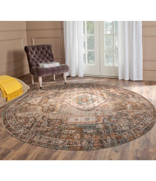 Amer Eternal Lisbon Vintage Taupe Round Rug 6'7"x6'7"