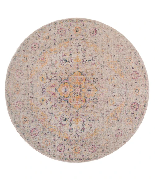 Amer Eternal Solidad Vintage Ivory/Yellow Round Rug 6'7"x6'7"