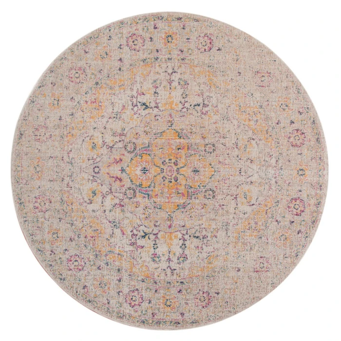 Amer Eternal Solidad Vintage Ivory/Yellow Round Rug 6'7"x6'7"