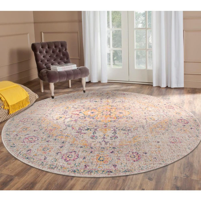 Amer Eternal Solidad Vintage Ivory/Yellow Round Rug 6'7"x6'7"