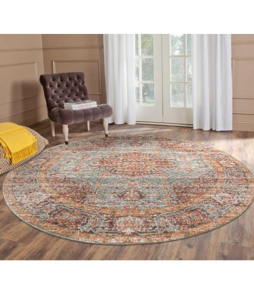 Amer Eternal Raysley Vintage Sea Green Round Rug 6'7"x6'7"