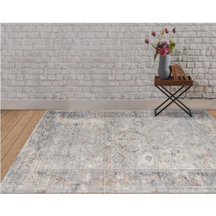 Amer Fairmont Hennasie Silver/Orange Polyester Blend Area Rug 7'10"x10'10"