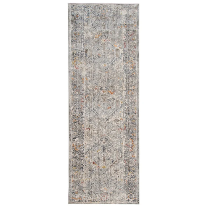 Amer Fairmont Hennasie Silver/Orange Polyester Blend Runner Rug 2'6"x7'10"