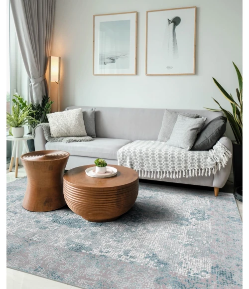 Amer Hamilton Davies Gray/Blue Polyester Blend Area Rug 4'1"x6'