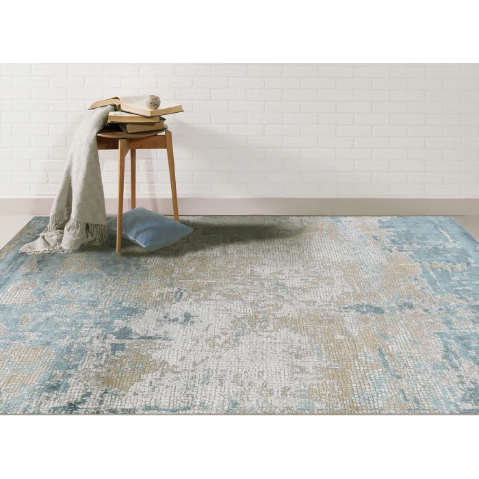 Amer Hamilton Alerra Gold/Blue Polyester Blend Area Rug 4'1"x6'