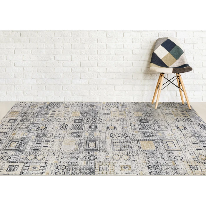 Amer Hamilton Inca Navy/Gold Polyester Blend Area Rug 5'3"x7'6"