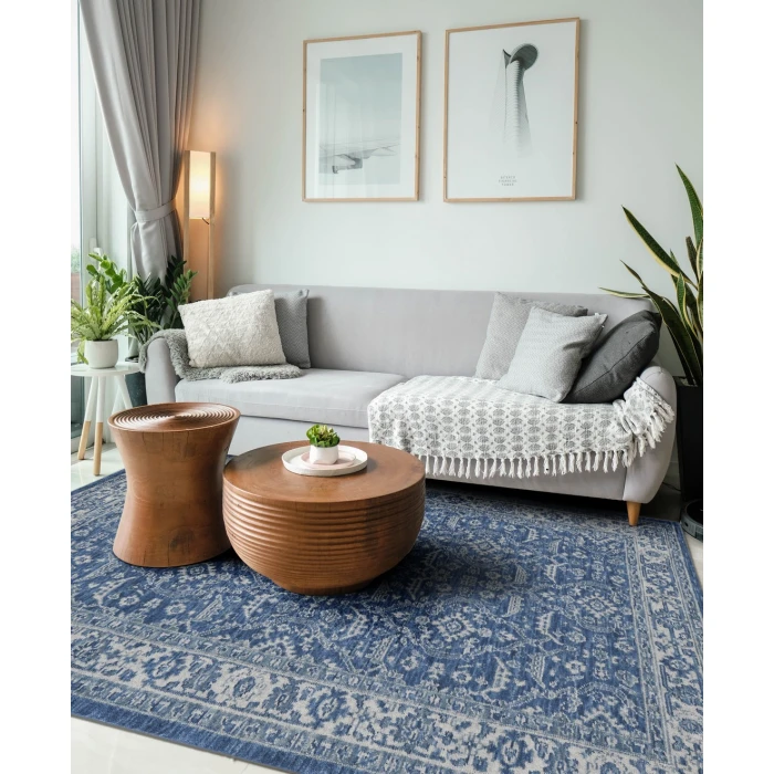 Amer Inara Blanche Blue Hand-Woven Wool Blend Area Rug 5'x8'