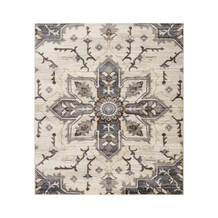 Jordan Eva Ivory/Blue Traditional Medallion Area Rug