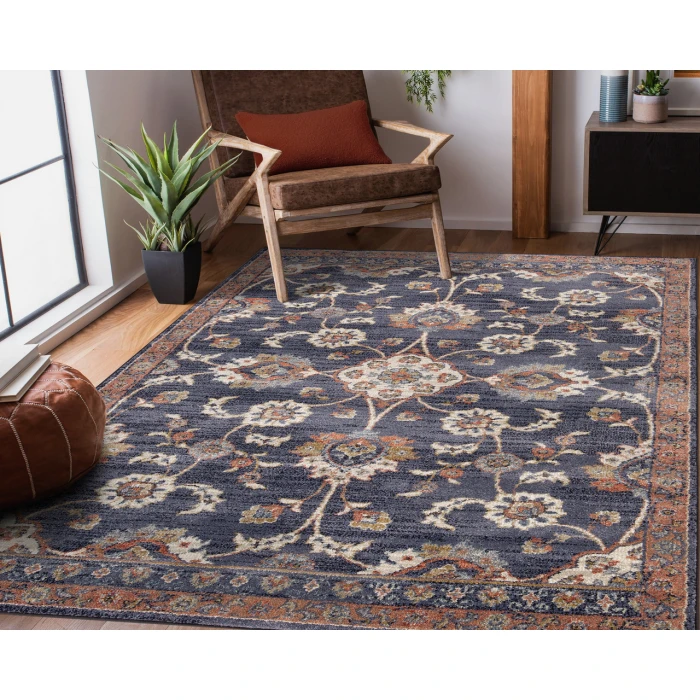 Jordan Bea Navy Blue Traditional Floral Area Rug