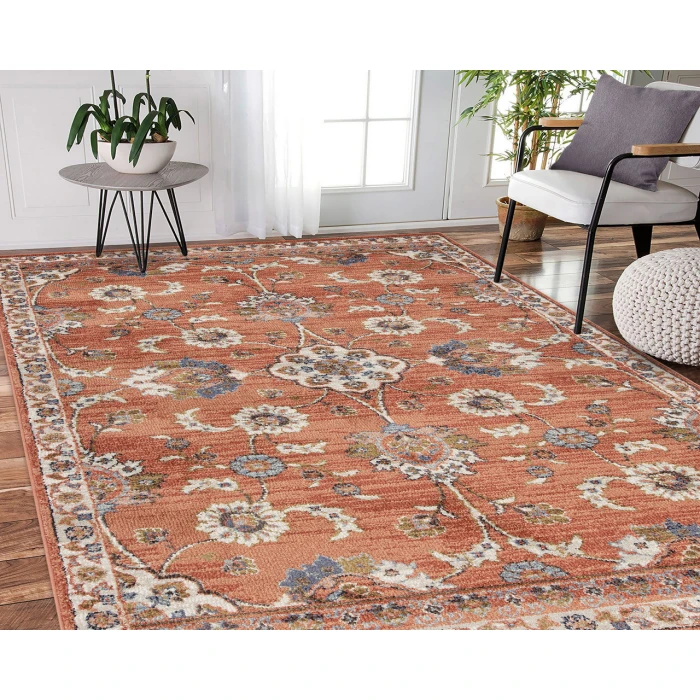 Jordan Bea Orange Traditional Floral Area Rug